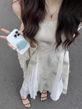 French Retro Ink Print Sling Dress Women's Summer Beautiful Temperament To Close The Waist And Bare Seaside Holiday Dress