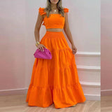 2025 Summer New Temperament Sexy Bare Back Solid Color Slings Two Sets Of Long Dress Dress Dress