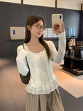 Pure Want To Fake Two Hem Splicing Design Long-Sleeved T-Shirt Women 2026 Early Autumn Bottom Shirt Lace Top
