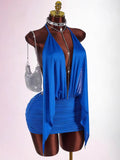 New Solid-Colored Body-In-Com, Sexy Mesh Ribbon With A Back-To-Back Clairvoyant Bag Sling Skirt Dress Woman