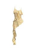 Designing A Sense Of Yellow Lattice Loaf Side Sling Female Summer Hottie Wear Long Irregular Ribbon Sleeveless Top
