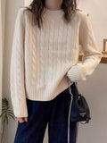 Lazy Gray Knitted Sweater Women's Jacket Autumn And Winter New Design Loose Knitting Inside The Bottom Top