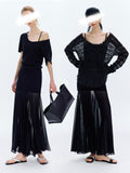 Summer New Long Dress Strong Thin Ribs Splicing Mesh Mesh High Quality Elastic Two-Wearing Sling Dress