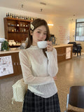 The New Wooden Ear Half-High Lace Yarn Bottom Shirt With A Female Spring And Autumn Gentle Temperament Folded Into A Beautiful Top