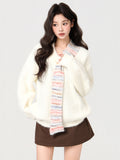 White Design Around The Neck Splicing Stuping Head Sweater 2026 Autumn And Winter New V Collar Thicker Can Wear Coat