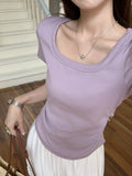 White Shoulder Folds To The Waist Short-Sleeved T-Shirt 2026 Summer New Slimming Hottie Short Top