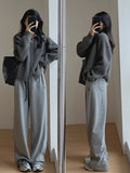 Vintage Gray Collar Knitted Sweater Cardigan Coat Women Autumn Winter Loose Lazy Wind Outside Wear Double Zipper High Collar