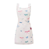 Blanage Printing Fake Two White Sling Dress Women Summer Waists Thin Small Hot Girl Short Skirt