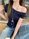 Spice Girls Pure Desire To Wear Collared Shoulder Short-Sleeved T-Shirt Women 2026 Summer New Body Design Feel Wrinkled Waist Top