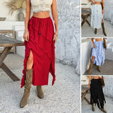 Dili 2025 Spring And Summer Leisure Holiday Wind Solid Color Lace Lace Lace Belt In The Middle Half Dress Woman