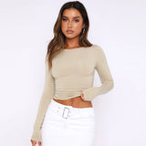 Women's Y2K Burst Long-Sleeved T-Shirts With Breathable Nylon Tight-Up Hotties Umbilical Short-Squeer Bottom Shirts