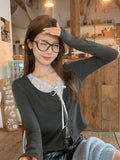 Fake Two Pure Lust Lace Splicing Low Collar Grinding Thick Long Sleeves And Bottom Shirts In Autumn And Winter To Build A Small Top