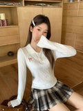 Korean Embroidery POLO Collar Design Long-Sleeved Knitted Shirt Women 2026 Early Autumn New Body Bottoming On The Top Of The Top