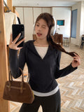 Fake Two Zipper Long-Sleeved Hooded Bottomed Tunic Women 2026 Early Autumn Wearing Folded Waist-Collision Coat Top