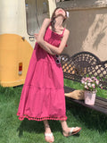 Rose Pink Tuxedo Sling Skirt Mid-Long 2025 Summer New Korean Version Of Loose Sweet Dress Fairy