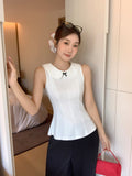 Pure Round Collar Button Long-Sleeved Knitted Cardigan 2026 Autumn Doll Collar Bow Sling Waistcoat
