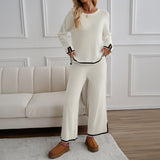 Dili Women's Clothing Set 2025 Temperament Casual Pure Color Knitted Long Sleeve Sweater Pants Set