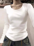 White Flower Ash U Collar Shoulder Long-Sleeved T-Shirt Women Autumn And Winter Cotton And Thin Velvet In Low-Collar All-In-Bottom Small Shirt Top