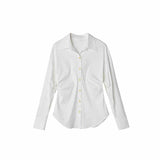 Cute Handsome And Retro Losing Female Boss Shirts Are Thin And High Waist Big Sharp Collar Shirt