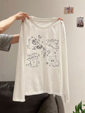 Fun Puppy Print Round-Neck Long-Sleeved T-Shirt For Women 2026 Summer Thin Loose Lazy Age-Proof Sunscreen Shirt Top
