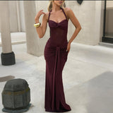 2025 New Hanging Neck Tie Mesh Splicing Ribbon Dress Dress Dress