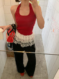 Sexy Hot Babes Wind Red Hanging Neck Small Sling Vest Woman 2026 Summer Seaside Thin Sleeveless Temperament Short Top