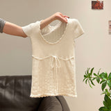 White Wooden Ear U Collar Collar Collar Collar Collar Collar Collar Short-Sleeved T-Shirt 2026 Spring New Bow High-End Feel Repair Body Dress Woman