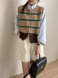 Double Zipper Open Shirt Knitted Vest Vest Women 2025 Autumn New Loose Wearing Horse Clip Round Collar Sweater Shoulder