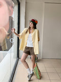 High-End Feel Loose Yellow Seven-Sleeve Collar Shirt Women Summer Lazy Loose Feeling Outside The Chic Short-Sleeved Top