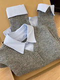 Grey Blue Sweater Shirt Fake Two Stacks Of Women's Autumn And Winter Korean Design Sense Niche Unique Knitted Shirt Top