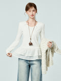 Design Feel White Collar Lace Under The Long-Sleeved T-Shirt Winter New Bottoming Shirt To Put On The Body Of Women's Clothing