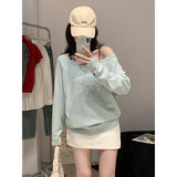 White Word Shoulder Collared Sexy Oblique Shoulder Dress 2026 Early Autumn Loose Lazy Temperament Long-Sleeved T-Shirt