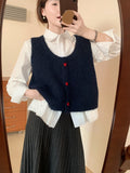 Soft Glutinous Sweet Love Buckle U Collar Knitted Vest Cardigan Women Loose Short Small Spring And Autumn Winter Folding Vest