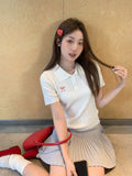 Korean Sweet Bow Poolo Collar Short-Sleeved T-Shirt Girl Spring New Set-Up Hot Girl Small Top