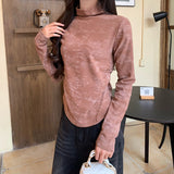Tie Dyed Velvet Half-High Collar Bottomed Bottom Shirt Women's Autumn And Winter New High-End Feeling To Keep Warm Long-Sleeved T-Shirt Top