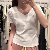 Pure Hottie V-Neck Short-Sleeved T-Shirt Girl 2025 Summer New Design Sense Niche Waist Thin Cloth Tide