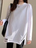 Pure Cotton White Long-Sleeved T-Shirt Women's Long-Wearing T-Shirt With 2025 Autumn Dress New Design Sense Forked Top