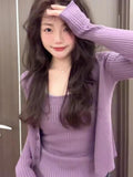 Korean Chic Chic Wears Knitted Slings Two Sets Of Women's Early Autumn Purple Slim Slim Thin Blouse