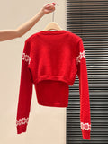 Red Fair Island Knitted Long Sleeve Open-Shirt Two Sets Of Women's 2026 Autumn And Winter New Bottom Sweater Top