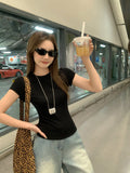 Vintage Hottie Round-Neck Short-Sleeved T-Shirt Girl 2026 Summer New Simple Solid Color Body Bottom Shirt Top