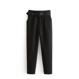 New Casual Pants Slender Slim Slim Belt Decorated Solid Color Straight Sue Nine-Point Pants