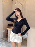 Pure Lustful Wind Shoulder Folded Long-Sleeved T-Shirt 2026 Early Autumn New Beauty Dew Shoulder Coat