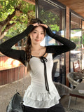 Korean Huge Good-Looking U-Neck Lace Hem Waist Sling Women Wearing Lace With Sunscreen Cardigan Two Sets Of Tops