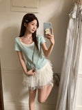 Fake Two Splicing Colliding Color Short-Sleeved T-Shirt 2026 Summer New Sweet Hottie Temperament High-End Chic Top