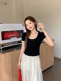 Korean Pure-Want Bow Hottie Lace Splicing Design Short-Sleeved T-Shirt Girl 2026 Summer New Repair Body