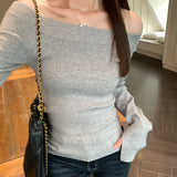Flower Ash Pure Knitted Bottom Shirt Girl Autumn Soft-Claw Shoulder Sleeve Sweater Slim Thin Inside Top