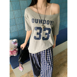 Pure Lusty Shoulder-Sleeved Short-Sleeved T-Shirt Girl Summer Loose Simple Style Thin Sweet Hot Girl Slack Feel Top