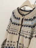 Premium Feel Retro Collar Knitted Cardigan Women's Autumn And Winter Thick Single-Dcupuncture Loose Fair Island Sweater Jacket