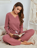 Autumn And Winter Ladies Homewear Suit Waffle Long-Sleeved Trousers Home Pajamas Set Women