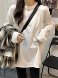 Deyvet Warm Loose Big White T With Winter Plus Velvet Long-Sleeved T-Shirt Women Folded In The Coat Of Clothing